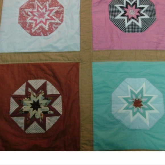 Folded Stars hand quilted bedspread blanket multi color full heavy unique burst - Picture 9 of 16